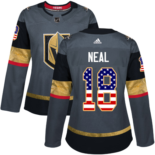 Adidas Golden Knights #18 James Neal Grey Home Authentic USA Flag Women's Stitched NHL Jersey